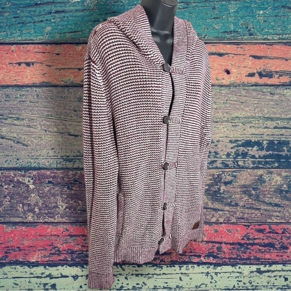 Hollister Hooded Button Down Striped Knit Cardigan Sweater Size XL Women's